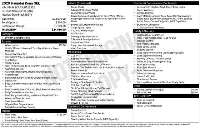 used 2020 Hyundai Kona car, priced at $14,795