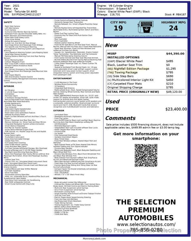 used 2021 Kia Telluride car, priced at $23,400