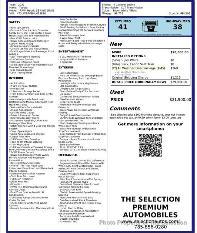 used 2021 Toyota RAV4 Hybrid car, priced at $21,900