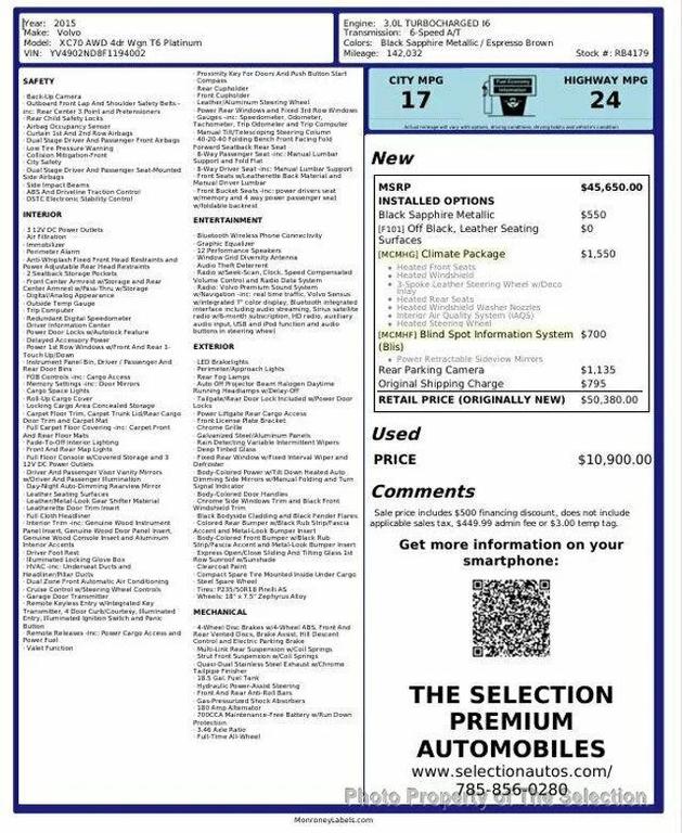 used 2015 Volvo XC70 car, priced at $10,900