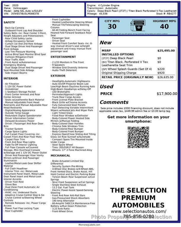 used 2020 Volkswagen Jetta car, priced at $17,900