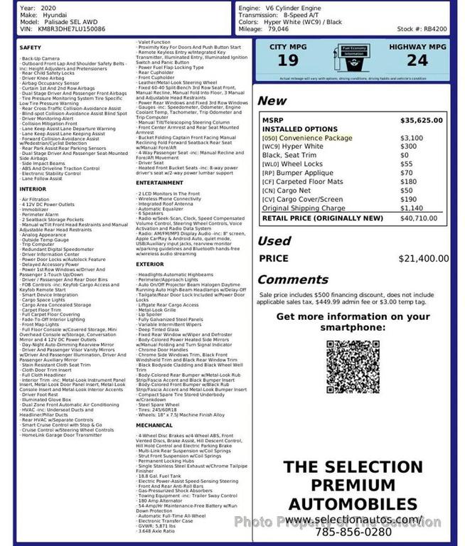 used 2020 Hyundai Palisade car, priced at $21,400