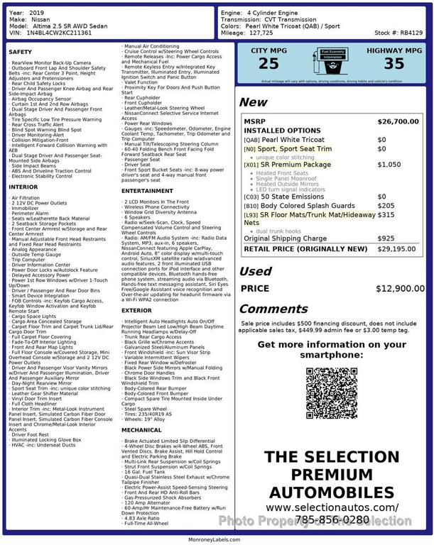 used 2019 Nissan Altima car, priced at $12,900