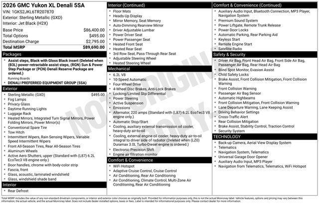 new 2026 GMC Yukon XL car, priced at $86,090