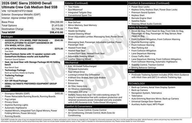 new 2026 GMC Sierra 2500 car, priced at $93,410