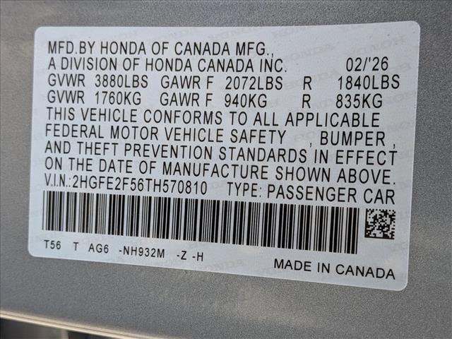 new 2026 Honda Civic car, priced at $26,263