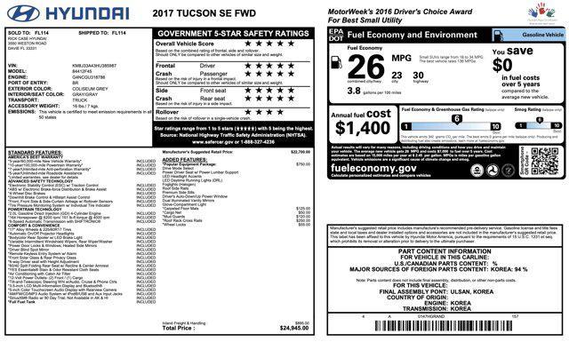 used 2017 Hyundai Tucson car, priced at $12,195