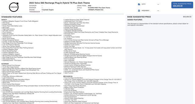 used 2023 Volvo S60 Recharge Plug-In Hybrid car, priced at $21,600