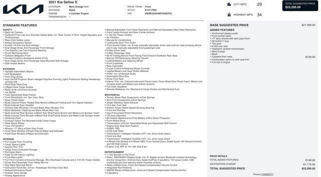 used 2021 Kia Seltos car, priced at $13,600