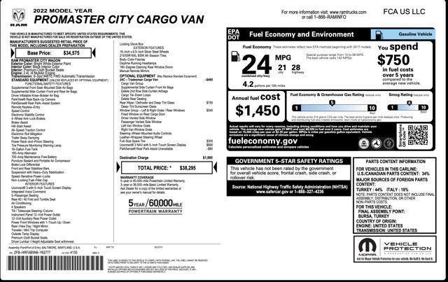 used 2022 Ram ProMaster City car, priced at $16,195