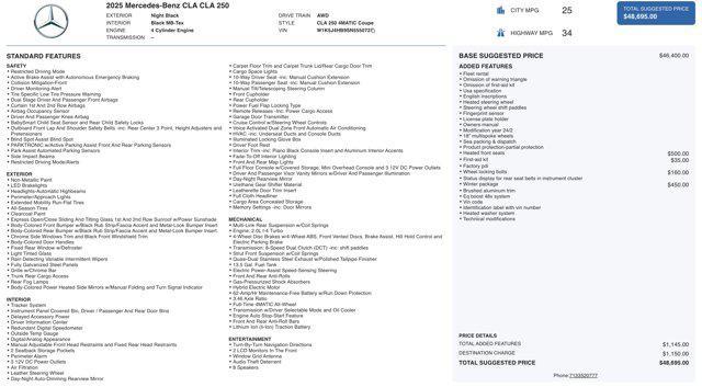 used 2025 Mercedes-Benz CLA 250 car, priced at $32,800