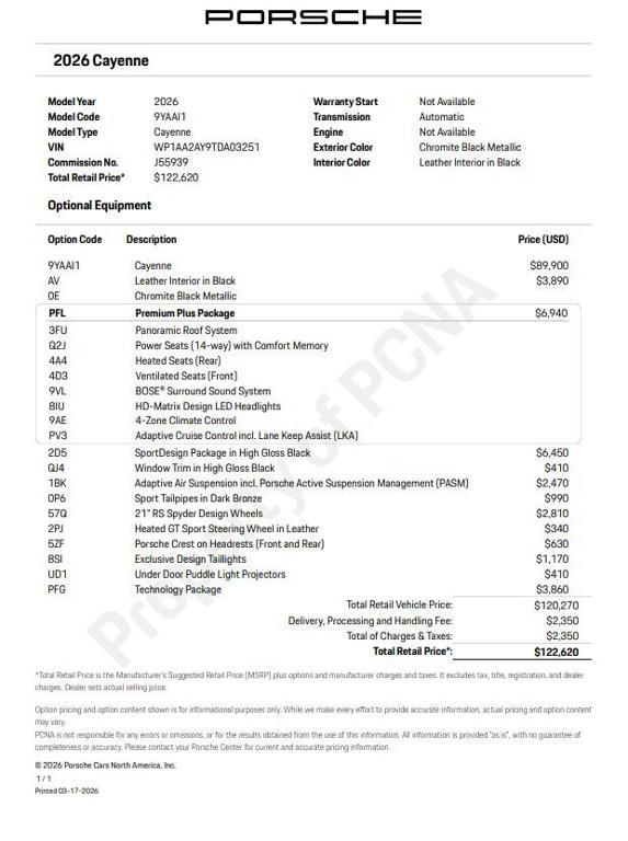 new 2026 Porsche Cayenne car, priced at $122,620