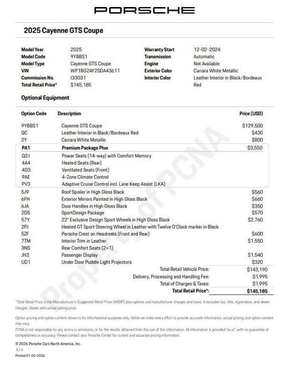 used 2025 Porsche Cayenne car, priced at $128,500