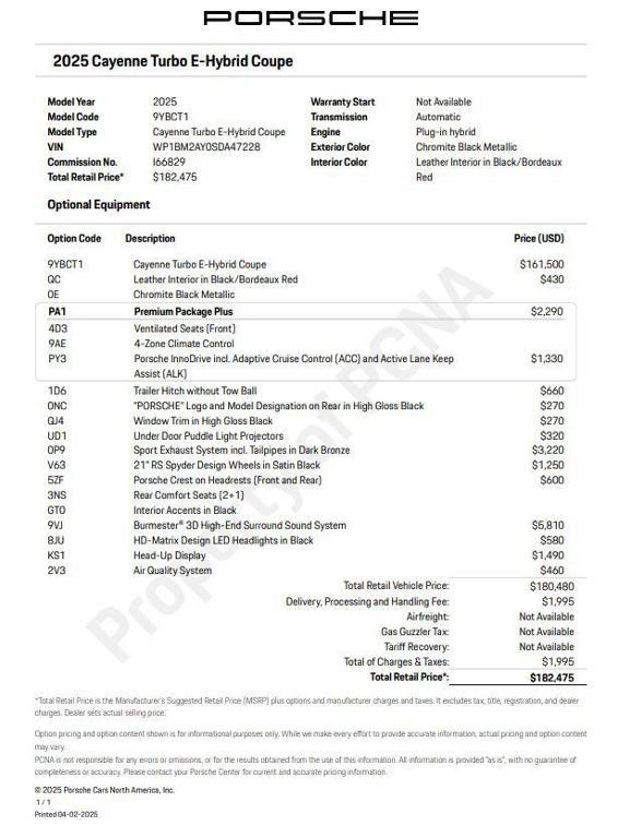 new 2025 Porsche Cayenne car, priced at $182,475