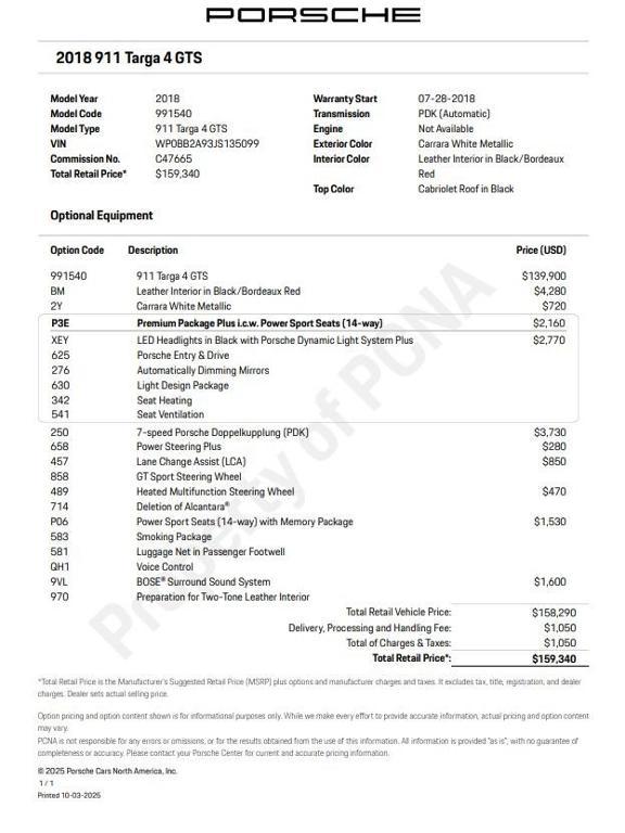 used 2018 Porsche 911 car, priced at $153,500