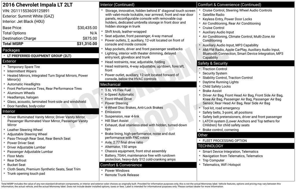 used 2016 Chevrolet Impala car, priced at $4,799