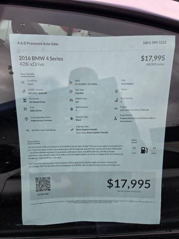 used 2016 BMW 428 car, priced at $17,995