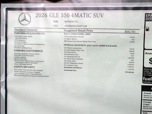 new 2026 Mercedes-Benz GLE 350 car, priced at $72,050
