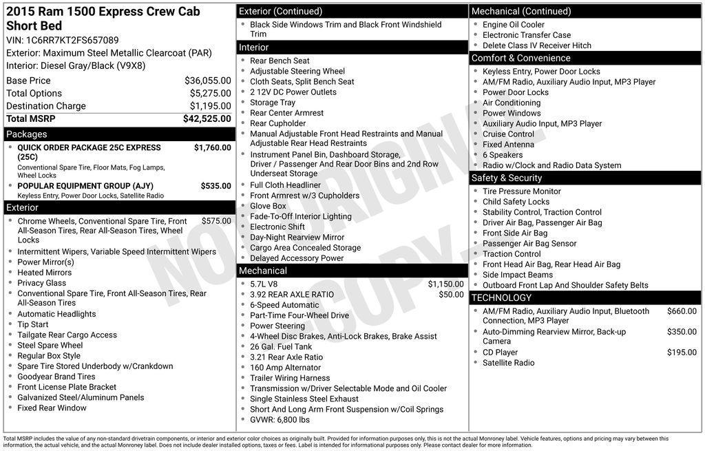 used 2015 Ram 1500 car, priced at $27,995
