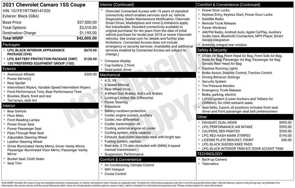 used 2021 Chevrolet Camaro car, priced at $38,955