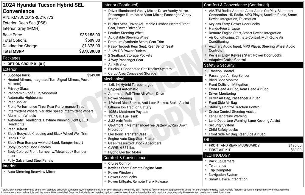 used 2024 Hyundai TUCSON Hybrid car, priced at $26,985