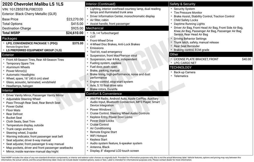used 2020 Chevrolet Malibu car, priced at $14,900