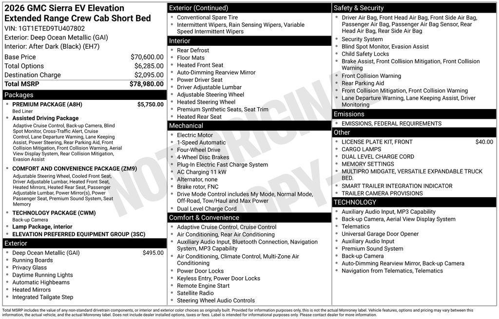 new 2026 GMC Sierra EV car, priced at $72,584