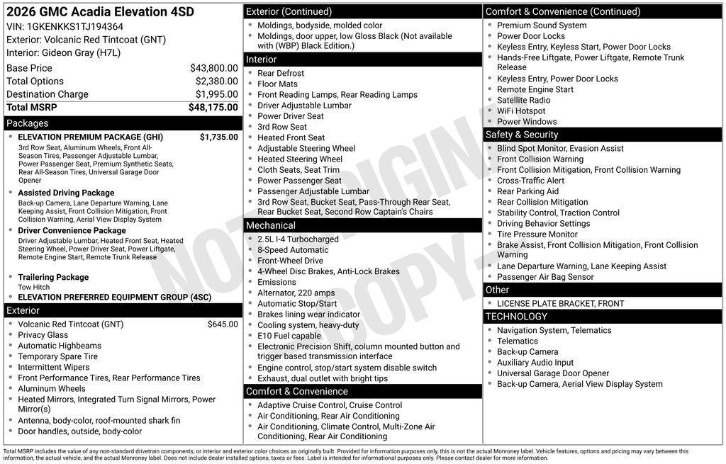 new 2026 GMC Acadia car, priced at $47,433