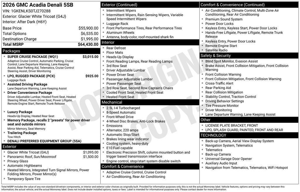 new 2026 GMC Acadia car, priced at $62,536