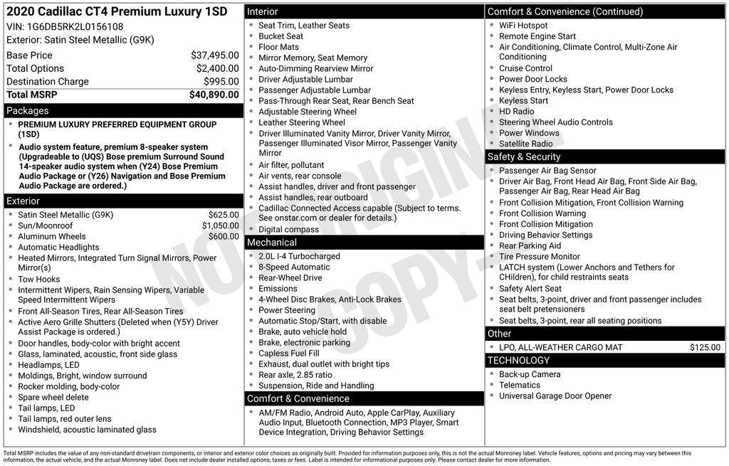 used 2020 Cadillac CT4 car, priced at $20,425