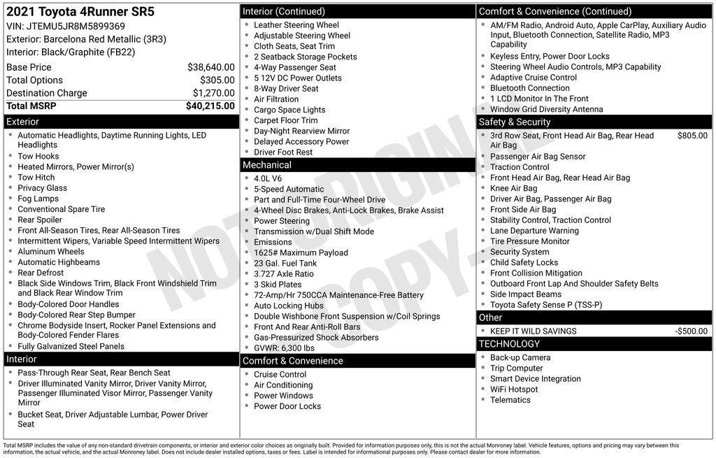used 2021 Toyota 4Runner car, priced at $34,125