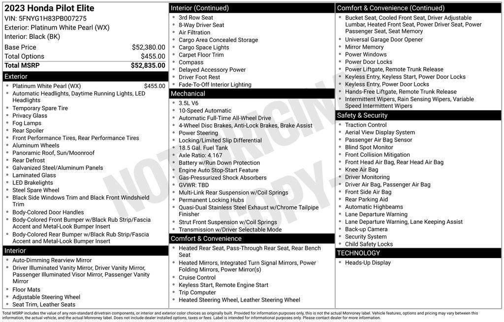 2023 Platinum Honda Pilot