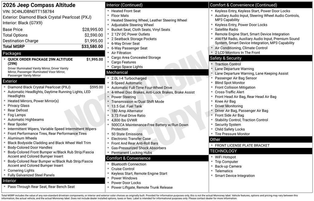 new 2026 Jeep Compass car, priced at $29,894