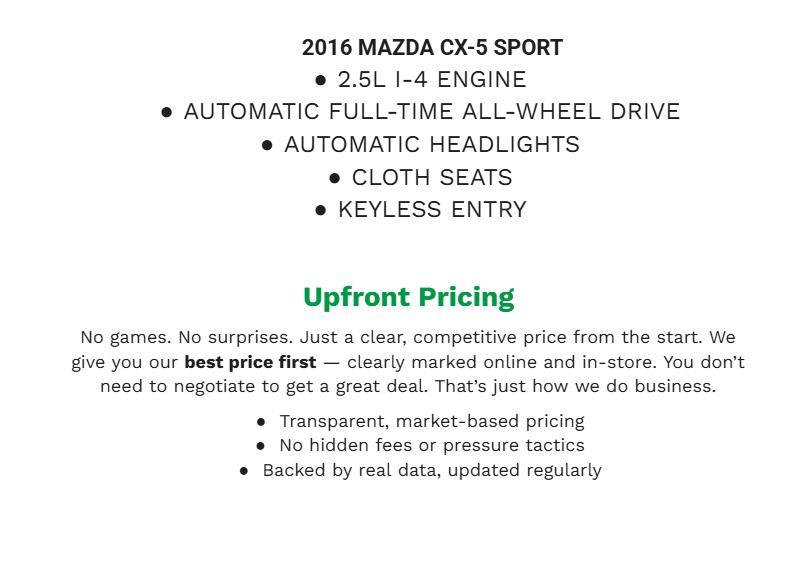 used 2016 Mazda CX-5 car, priced at $13,796