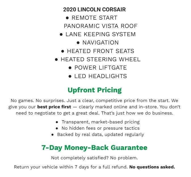 used 2020 Lincoln Corsair car, priced at $18,964