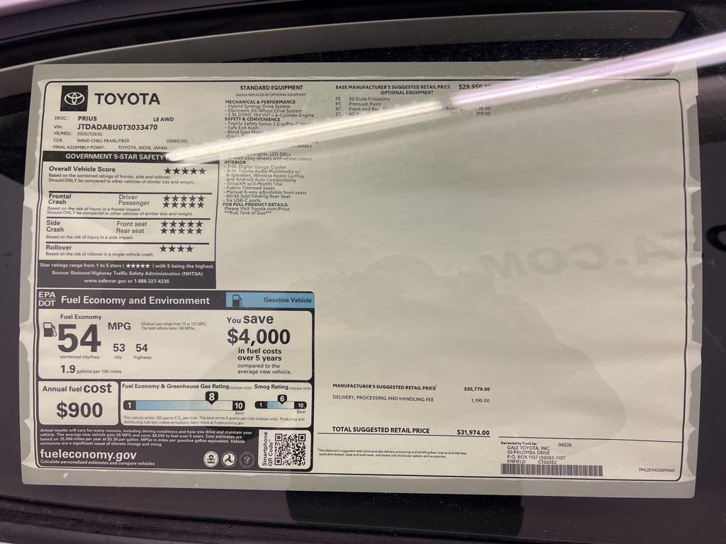 new 2026 Toyota Prius car, priced at $30,872