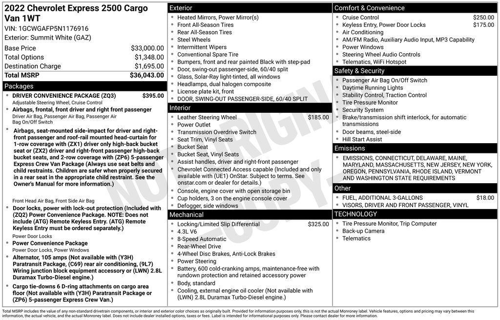 used 2022 Chevrolet Express 2500 car, priced at $28,490