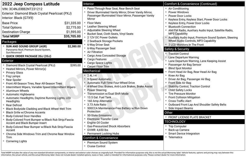 used 2022 Jeep Compass car, priced at $19,490