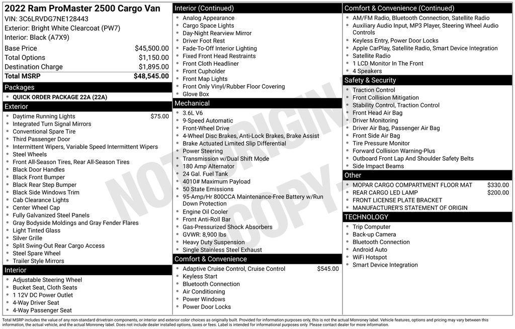 used 2022 Ram ProMaster 2500 car, priced at $28,950