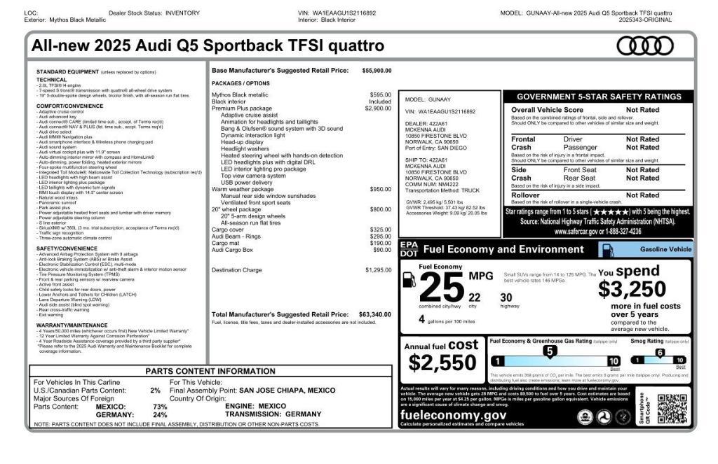 new 2025 Audi Q5 car, priced at $57,061