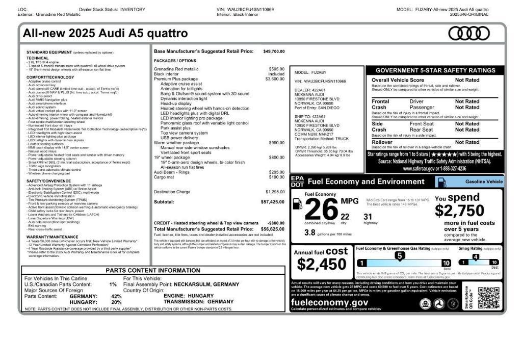 new 2025 Audi A5 car, priced at $53,794