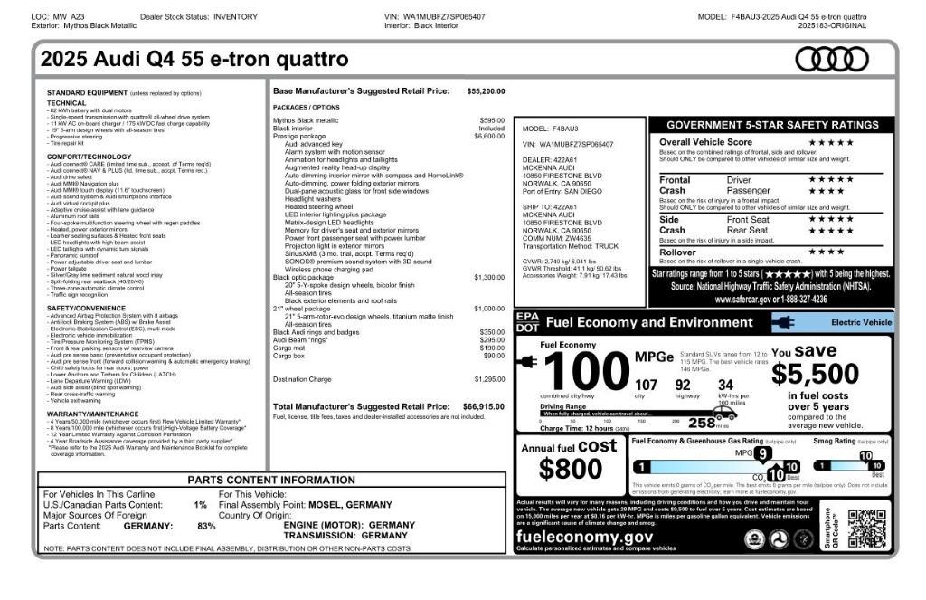 new 2025 Audi Q4 e-tron car, priced at $60,915