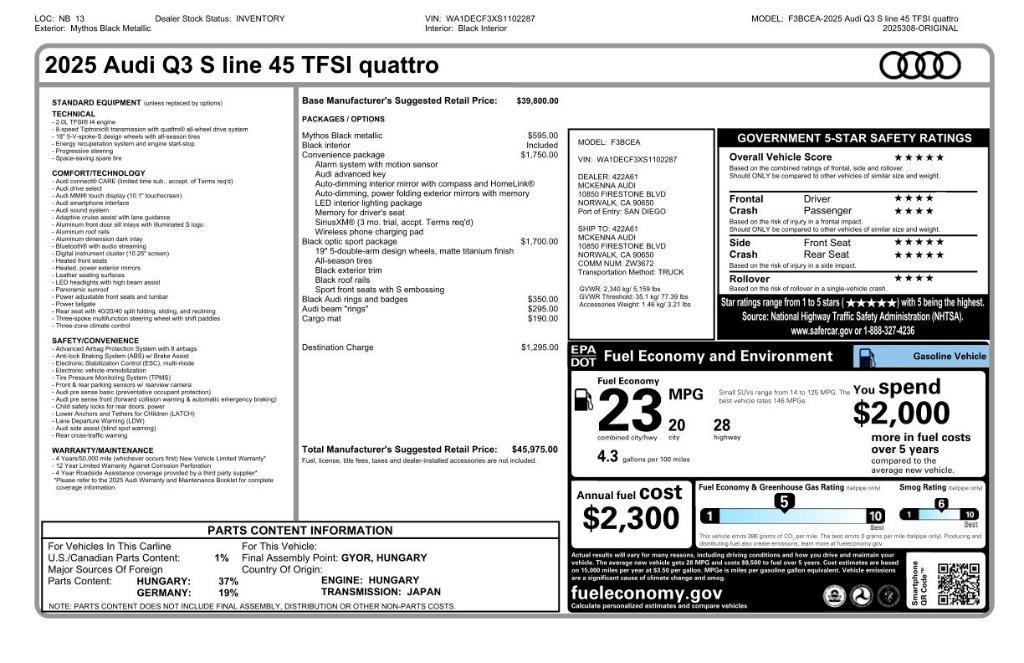 new 2025 Audi Q3 car, priced at $43,475