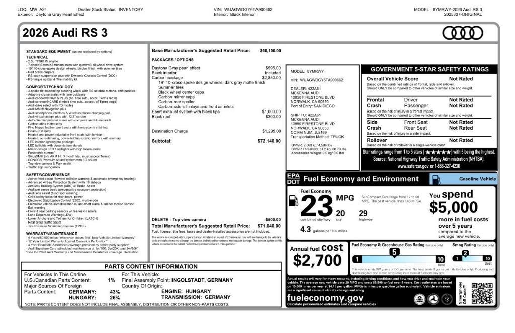 new 2026 Audi RS 3 car