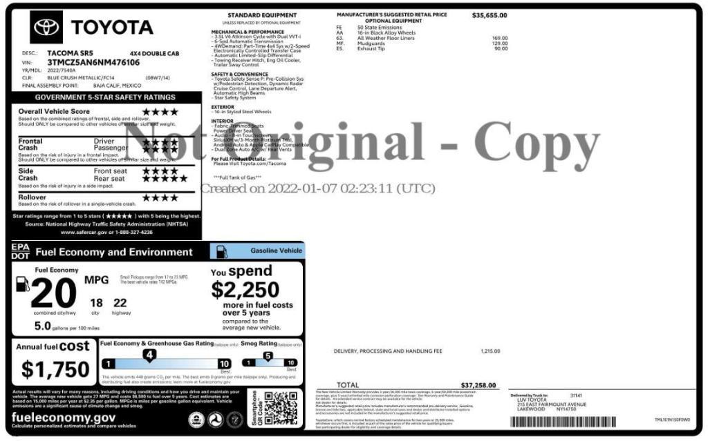 used 2022 Toyota Tacoma car, priced at $24,499