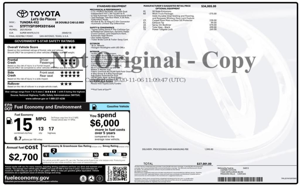 used 2021 Toyota Tundra car, priced at $29,999