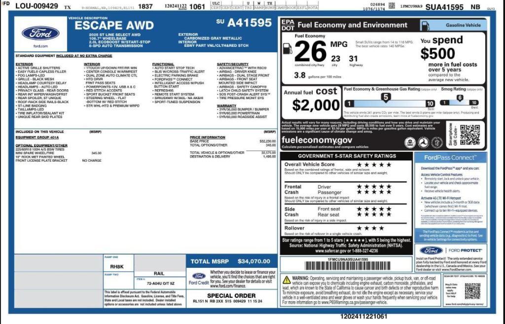 used 2025 Ford Escape car, priced at $18,499