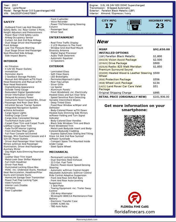 used 2017 Land Rover Range Rover car, priced at $21,499