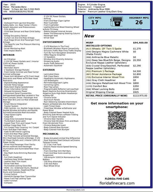 used 2015 Mercedes-Benz S-Class car, priced at $18,999