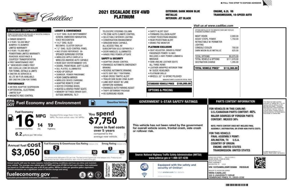 used 2021 Cadillac Escalade ESV car, priced at $46,999